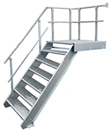 Podesttreppe / 6 Stufen + Podest Stahltreppe mit Geländer Links/Stufenbreite 100cm / Geschosshöhe 100-140cm