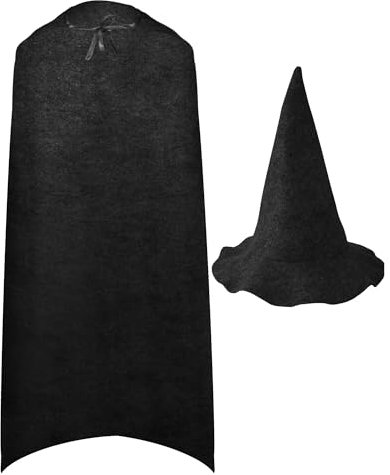 Geyoga Halloween Adult Wizard Costume Include Hooded Robe Cloak and Hat Wizard Outfit Cosplay Cape Witch Hat (Black)