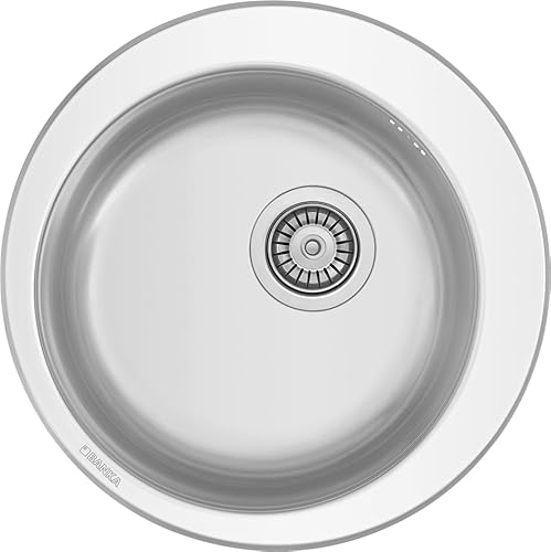 Fregadero Encastrar Redondo 48 cm | 1 Seno | Agujero Grifo Centro | Acero Inoxidable AISI 304 | Fabricado en Europa