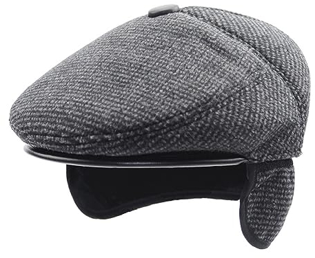Herren Winter Schirmmütze Schiebermütze mit Ohrenklappen Wollmischung Warm Newsboy Ivy Hut Derby Tweed Irish Mützen Gatsby Baskenmütze Fahrermütze Flatcap Herren Barett Cap Männer Jagd Golf Winterhut