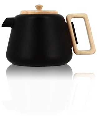 OGO LIVING - Théière en fonte Viggo 1000ml Noire avec filtre en inox - Poignée et couvercle en bois - Idéale pour les amateurs de thé