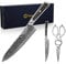 Sunnecko 3PCS Damastmesser Küchenmesser Set Messer Set - Damast Messer Scheren Kochmesser Profi Messerset Damaszener Stahl Küchenmesser Küchenschere Set,vatertagsgeschenk für papa