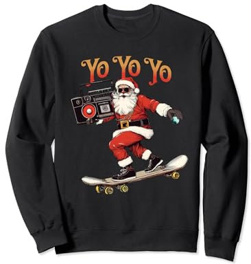 Yo-Yo-Yo Hip Hop Santa Claus Skateboarding Boombox Christmas Sweatshirt