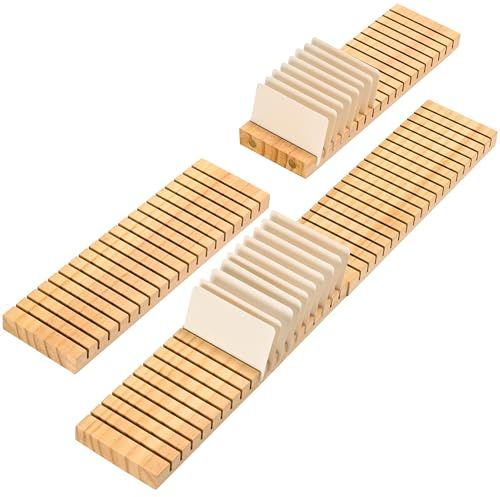 WILLOWDALE 4Pcs 12 Wooden Name Badge Holder Organizer, Counter Card Holder Stand for Name Tag ID Badge Plastic Card Holders, Detachable Business Cards Holder Display Tray for Desk Office Reception