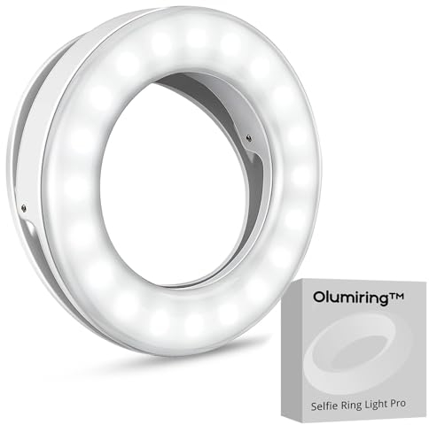 Olumiring Selfie Ring Light 3500K-8500K, Adjustable LED Ring Light with Clamp for Phone, Rechargeable Selfie Fill Light for Video Recording, Perfect for Phone Calls, Video Conferences and Makeup