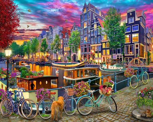 Vermont Christmas Company Puzzle 'Amsterdam Kanal', 1000 Teile, großes Format, vollständig ineinandergreifende und zufällig geformte Teile
