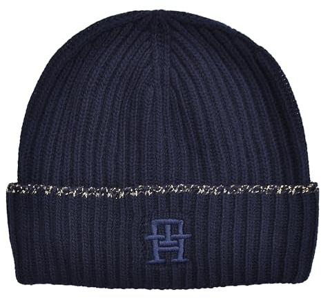 Tommy Hilfiger Damen Strickmütze Mütze Festive Luxe Beanie One Size Blau