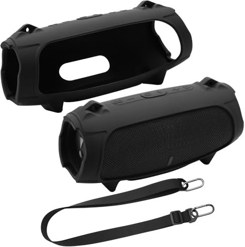 TXEsign Silicone Case Cover for JBL Charge 5 Portable Speaker, Travel Carrying Protective Case w Shoulder Strap Holder Full Protection Cover for JBL Charge 5 Accessories (Black)