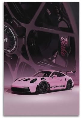 YRNQ 911 GT3 RS Leinwandbild, Motiv Supersportwagen in Rosa, 30 x 45 cm