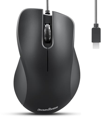 Perixx PERIMICE-221C Mouse USB-C ergonomico a filo - Ottico con 1200 DPI - Cavo da 1,5 metri - Nero