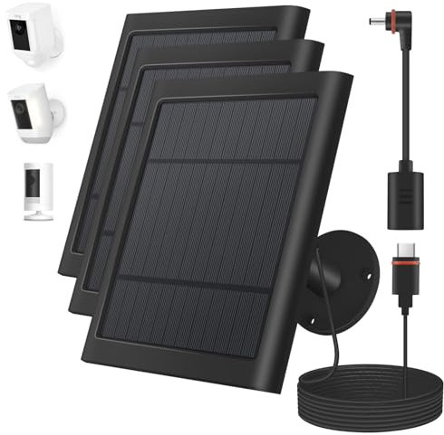 Solar Panel for Ring Camera, 3 Pack 4W Solar Charger Compatible with Ring Spotlight &All-New Stick Up Outdoor Cam Battery, 10ft Long Cable with USB-C to Ring Barrel Plug Adapter (Black)