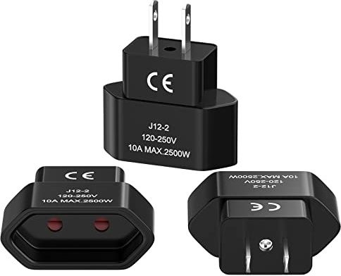 3 Stück Steckdosenadapter EU auf USA, Reiseadapter USA, Reiseadapter für US-Steckdosen (Typ A) - Kompatibel mit Deutschen Geräten - für Reise & Business (250V/10A)