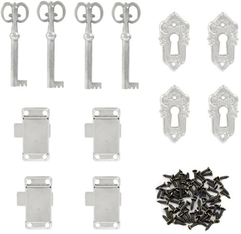 Yufana Set da 4 Pezzi Serratura Decorativa in Stile Antico Retrò per Mobili, Adatto per Cassette Postali, Armadi, Armadietti, Cassette Degli Attrezzi