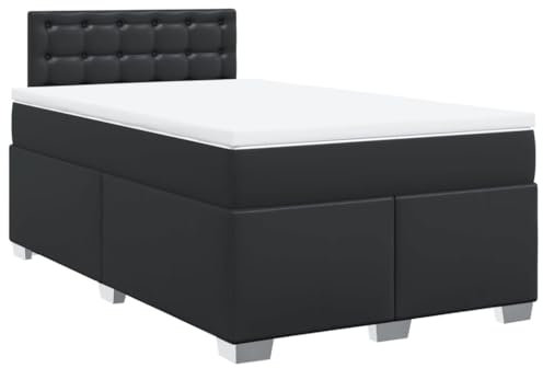 vidaXL Boxspringbett, Doppelbett mit LED Matratze Matratzenauflage, Bettgestell mit Lattenrost Kopfteil, Polsterbett Bett für Schlafzimmer, Schwarz 120x200cm Kunstleder