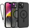 Phoona Cover Magnetica per iPhone 14 6,1 con Cordino e 2 Pellicole in Vetro Temperato, Compatibile con Magsafe, Custodia Traslucida Opaca Resistente Antiurto Sottile Protettiva Case, Nero