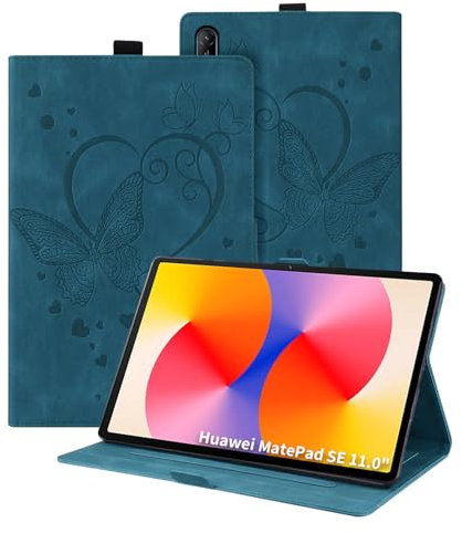 Auslbin Hülle für Huawei MatePad SE 11 2024, Schutzhülle PU-Leder mit Schmetter Lingsprägung, Mit magnetischer Saugschnalle und Stifthalter für Huawei MatePad SE 11 Tasche, Blau