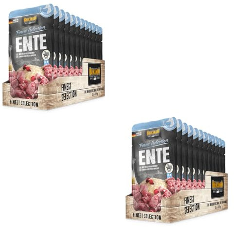 Belcando Finest Selection Adult Ente mit Reis und Preiselbeeren | Doppelpack | 2 x 12 x 125 g | Feuchtnahrung für Sensible oder wählerische Hunde | Enthält kalt gepresstes Distelöl