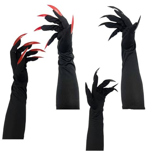 Asudaro 1/2 Pieces Long Halloween Gloves, 41cm x 10cm Long Halloween Gloves, Long Nails, Claw Gloves, Halloween Costume, Adult, Terrible Dinosaur Paw Gloves, Pack of 2, One Size
