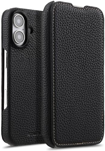 STILGUT Book Case passend für iPhone 16 Plus - Hülle kompatibel mit MagSafe aus Leder zum Klappen, Klapphülle, Handyhülle, Lederhülle - Schwarz