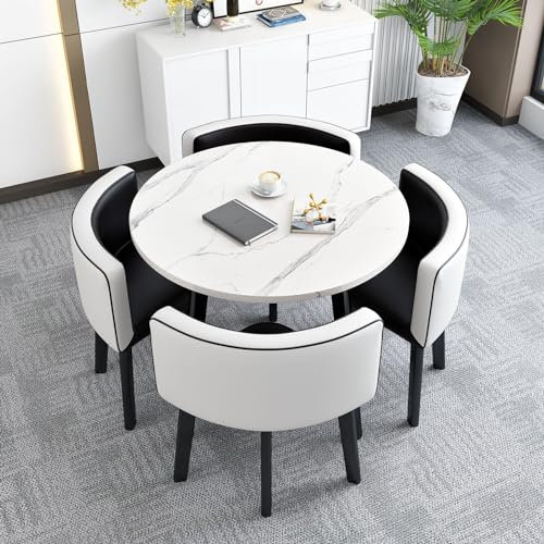OCAZI 1 Tisch und 4 Stühle 5teiliges Set rundes Möbelset mit Tisch und Stühlen runder Konferenztisch runde Frühstücksbar KüchenEsstischset für Küche Esszimmer #27 80x75cm/31.5x29.5in(WxH)