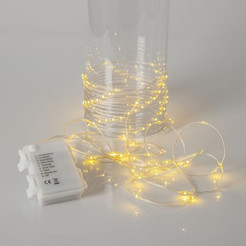 Star Lichterkette DREWDROP-MICRO, 96 warmweiße LEDs, 8 Lauflichtfunktionen, transparentes Kabel, Länge 7m, Batterie & Timerfunktion, für Innen & Außen