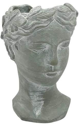 Durable and Elegant Cement Roman Lady Head Classic Design and TIKI Easter Island Plant Pot Planter – Stylish Ornament Pot for Garden, Patio, Indoor & Outdoor, or Home Decor (Antique Cream, 36cm)