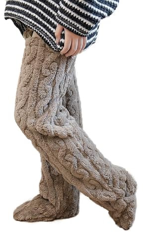 JIAHG Winter Warm Fleece Knee High Sock Cozy Leg Warmer Soft Thermal Thigh High Socks Leg Sleeve Fluffy Indoor Sleep Knee Socks Stockings Plush Over the Knee Warmers for Women Elderly