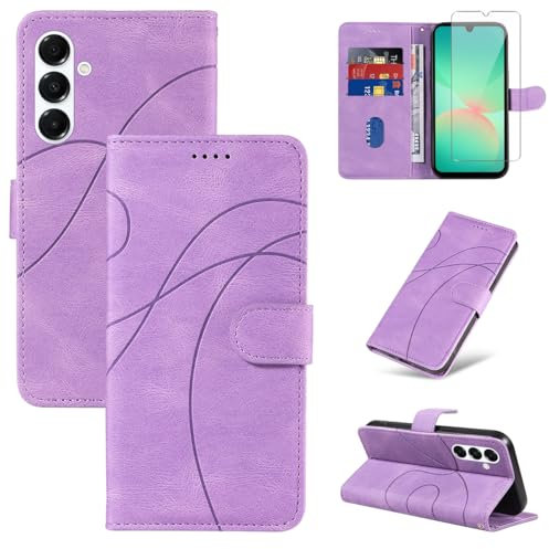 Reshias Cover per Samsung Galaxy A26 5G con 1 Pezzo Vetro Temperato Pellicola Protettiva, Pelle PU e Flip Custodia, Funzione Supporto e Portafoglio Caso (Viola)
