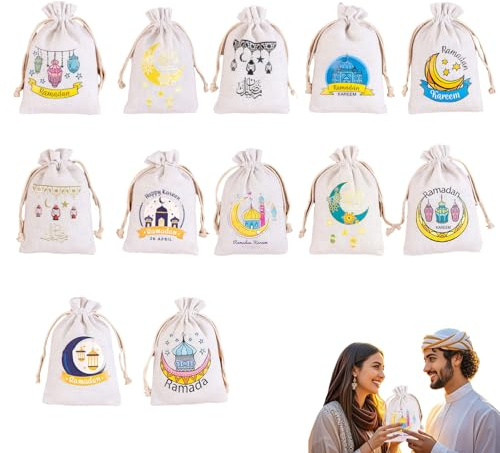 Ramadan Geschenktasche: Hajji Mubarak und Umra Mubarak.Ein Satz von 12-Überraschungsbeuteln für Ramadan Dekoration, Mubarak Hilfe Taschen und Mubarak Süßigkeiten Hilfe Taschen