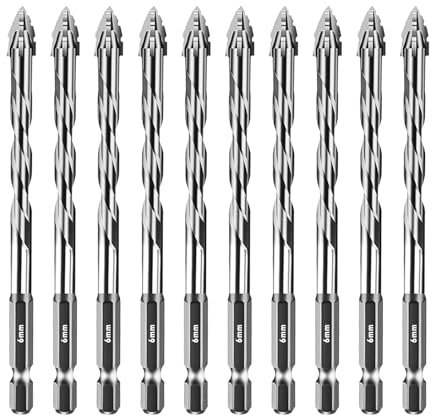 Foret excentrique à quatre tranchants - Foret dentelé haute résistance - Tige hexagonale 1/4 - Jeu de forets pour carrelage haute résistance avec pointe en carbure (6 mm, argenté)
