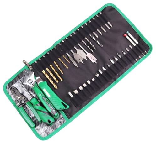 Tool Roll Bag with Transparent Zippered Mesh Pocket for Easy Storage and Drill Bit Screwdriver Bit Electrician Tool