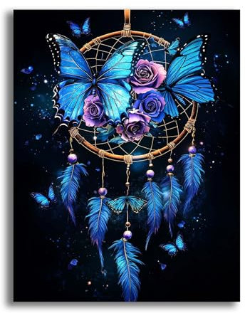 VAIIEYO 5D DIY Schmetterling Diamond Painting, Diamant Painting Bilder Malerei Kits Traumfänger Rose, Malen Nach Zahlen Diamant Home Wand Decor Gemälde Kreuzstich Diamond Dekoration 30x40cm-1=76