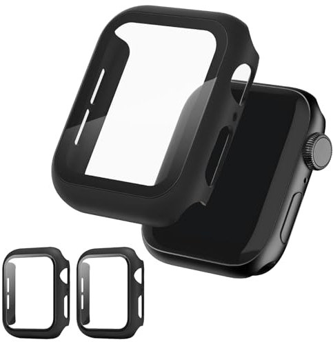 Lot de 2 protections d'écran en verre trempé 9H compatibles avec Apple Watch SE/Series 6/5/4 44 mm, protection d'écran en verre trempé intégré pour iWatch 44 mm, noir
