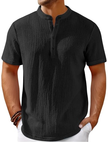 WINKEEY T Shirt Uomo Henley Shirt Maglietta Uomo Manica Corta Estate Casual T Shirt con Bottoni Tinta Unita