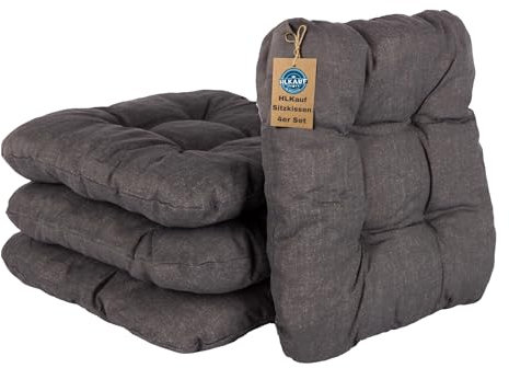 HLKauf 4 | 6 | 8er Set Sitzkissen 36x36x6 cm | weiche Kissen | Für Garten, Camping, Gastronomie oder Bistro | Oeko-Tex und Made in EU (Anthrazit & 1x HLKauf-Block, 6er-Set)