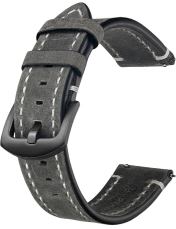Cijinon Vintage-Uhrenarmband aus Leder, 18-24mm, Grau-Weiße Linie-Schwarz, 18mm