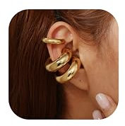 Chriscoco 3Pcs Ear Cuff Faux Piercing Oreille Manchette Boucle Oreille Sans Trou Boucles D'oreilles Femme Or/Argent Acier Inoxydable Clips Oreilles Non Percées