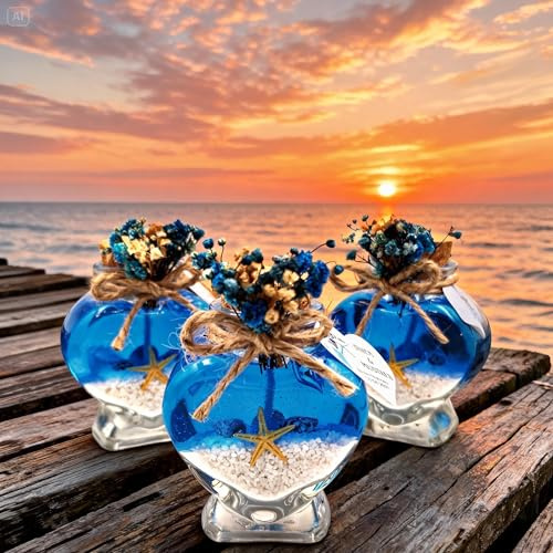 gastgeschenk hochzeit gäste kerze, hochzeitskerze im glas, 50 stück Gastgeschenk für Gäste Personalisierte, Schön Das Du Da Bist,taufe geschenk gäste babyparty (blaues Gel, weißer Sand)