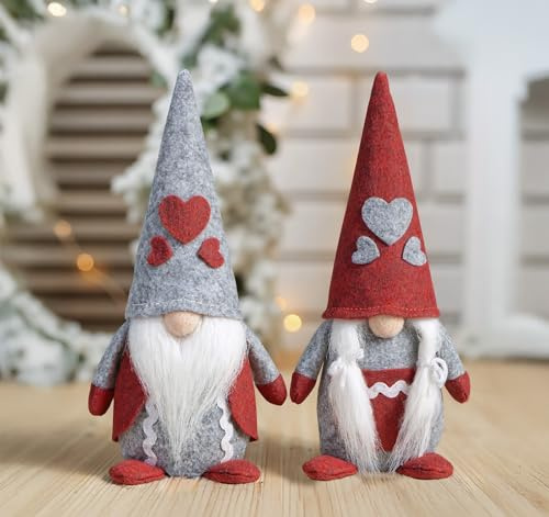 ilauke Weihnachtswichtel Figuren, 2 Stück Plüsch Wichtel für Weihnachtsdeko, Handgemachte Weihnachtsmann Gnom Figuren in Rot & Grau, Deko für Tisch, Küche & Home für Weihnachten