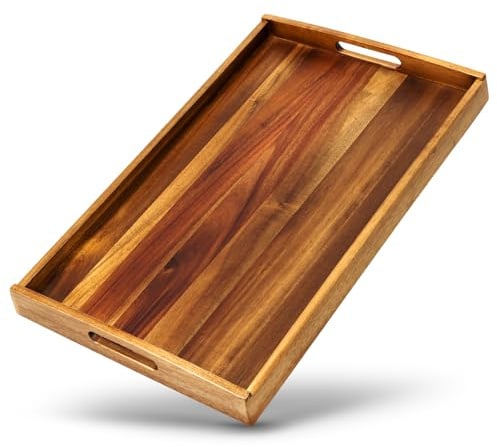 HEIMWERT Serviertablett aus massivem Akazienholz – edles Robustes Holztablett mit Griffen, stabil & pflegeleicht, ideal für stilvolles Servieren, Frühstück im Bett, Dekoration Tablett 50x30 (Akazie)