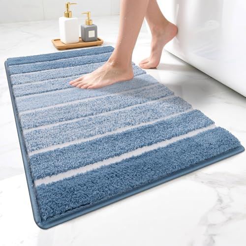 SHACOS Badezimmerteppich Badteppich Badematte rutschfest 60 x 90 cm Bad Teppich Badezimmer Wasserabsorbierend Duschmatte Badezimmermatte Badvorleger Waschbar, Blau