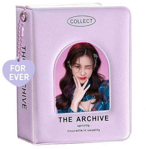 3 Zoll Kpop Photocard Binder, 40 Pockets Photocard Holder Kpop Niedlich Mini Photo Kpop Album, Love Heart Hollow Kpop Binder Photo Card Holder with Lovely Pendant für Fotosammlung (Purple)
