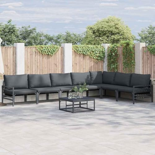 Teenpull Garten-Sofa-Set 8-teilig, Anthrazit Stahl, Outdoor Möbel mit Kissen, wetterbeständig für Terrasse, Balkon, Pool, modern, bequemes Lounging