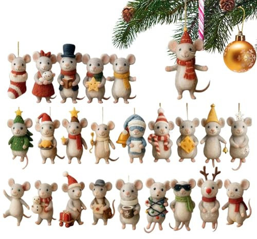 Weihnachts-Countdown-Kalender: Flaches 2D-Acryl-Design mit 24-Tage-Mausfiguren-Charms, Schreibtisch-Adventskalender, Weihnachtsdekoration für zu Hause