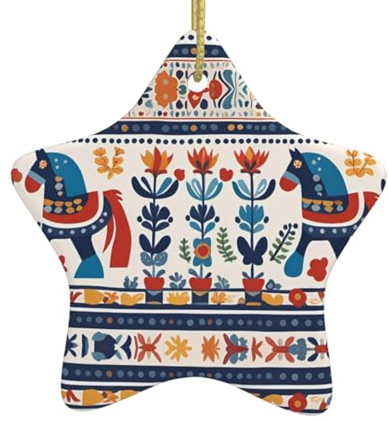 Weihnachtsbaum Keramik hängende Stern Ornament YYHWHJDE schwedisches Dala-Pferd Folk gedruckt kann Festivals oder Partys eine romantische Note verleihen