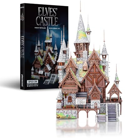 Piececool Metal 3D Puzzle Elves' Castle 3D Metal Model Kit, High difficulty Diy Craft Jigsaw Set for Adults to Build, Great Gifts for Birthday Christmas, Assembly is required, Difficulty level 3