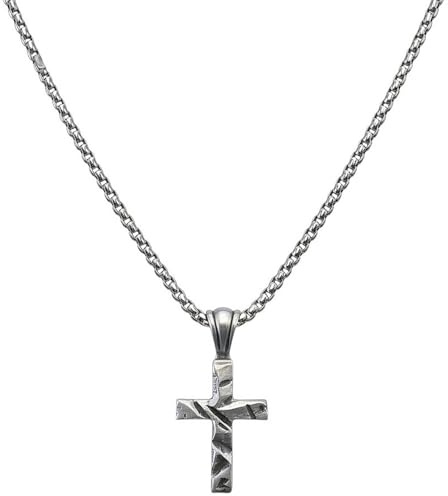 meberg Karma NH11432031 Halskette mit Kreuz Silber Herren Edelstahl Titanstahl 60 cm Kette in Geschenkbox Herrenschmuck Edelstahlkette Männer Herrenhalskette Geschenk für Ihn wasserfest hypoallergen