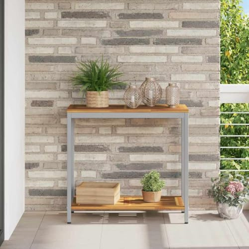 Hoopleep Konsolentisch Outdoor Akazienholz, Grau, 80x35x75 cm, mit Regal, Wetterfest, Robust, für Garten, Terrasse, Balkon, Essbereich, Platzsparend