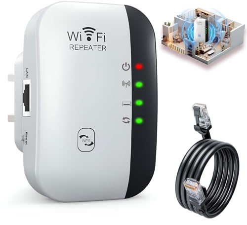WiFi Extender, WiFi Booster, WiFi Repeater with Ethernet Port, Range Covers Up to 3000 Sq.ft and 45 Devices, Internet Booster, Quick Setup, Broadband Wireless Signal Amplifier for Office Home