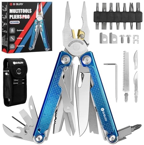 BIBURY Multitool, Blauem Titan Griff, T-Schaft-Wechselwerkzeuge Design, EDC Taschenmesser, Schere und Schraubendreher-Set, Handwerkzeug für DIY, Reparaturen, Camping, Survival und Autoreparaturen